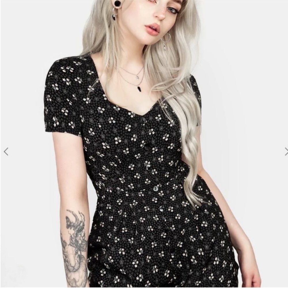 Disturbia Ditsy Floral Print Romper with pockets Size UK 10 US 6 Goth Romantic